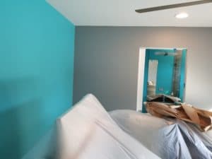 Freshly painted blue wall